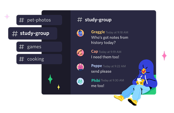 Imagem ilustrativa de canais com assuntos diversos no Discord